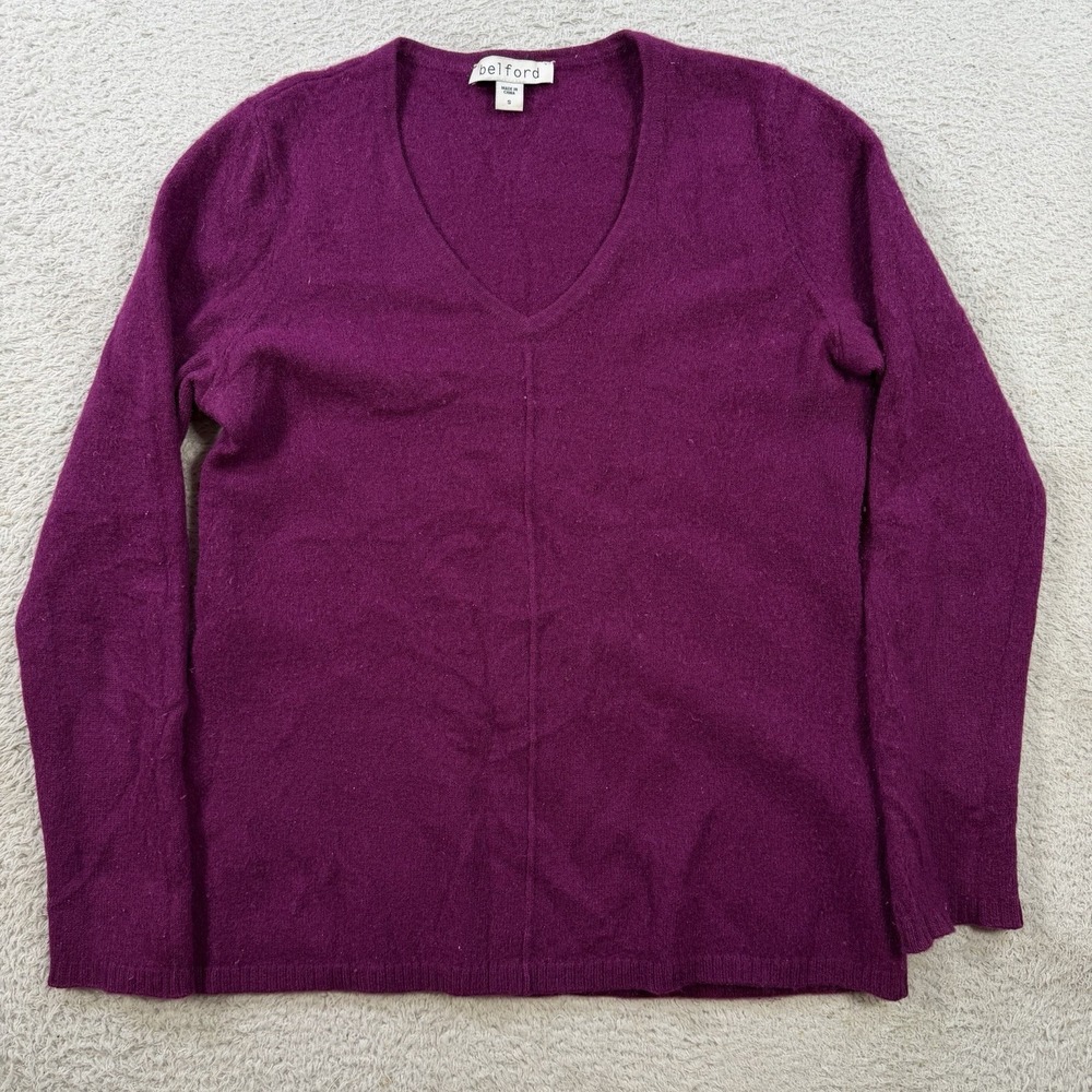 Belford Sweater Womens Small Purple 100% Cashmere V-Neck Pullover Lightweight